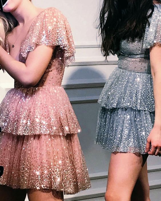 Cute tulle short cocktail dress,Shiny homecoming dresses