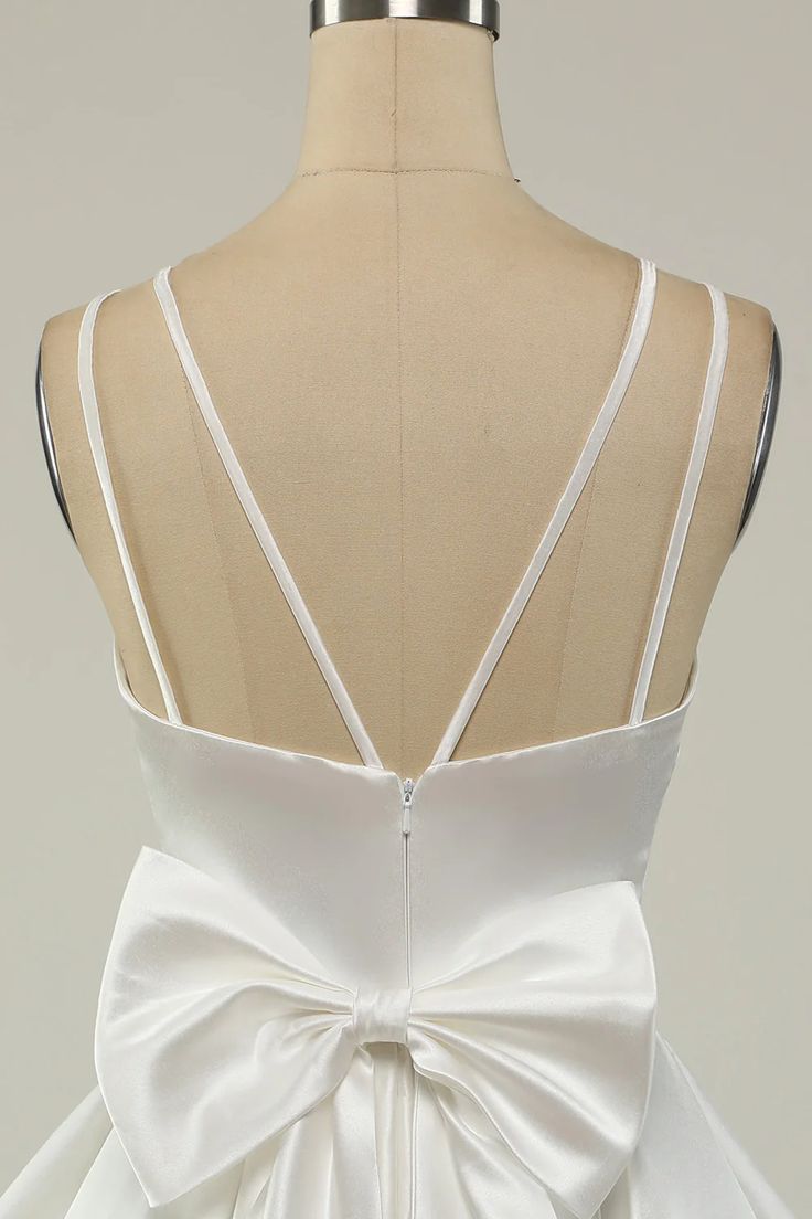 Double Straps White Satin Short Homecoming Party Dress