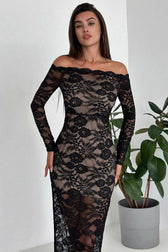 Black Lace Off Shoulder Maxi Dress 3