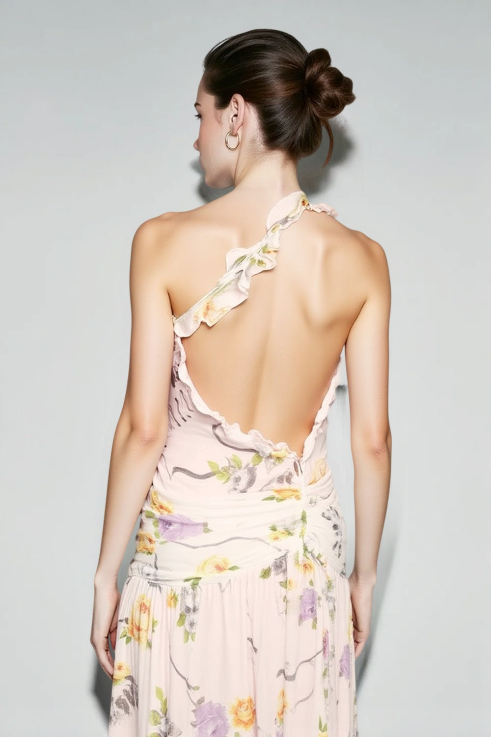 Halter Open Back Floral Sunset Vacation Dress