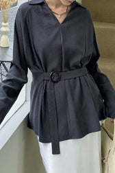Waist Defining Plunge Neck Blouse
