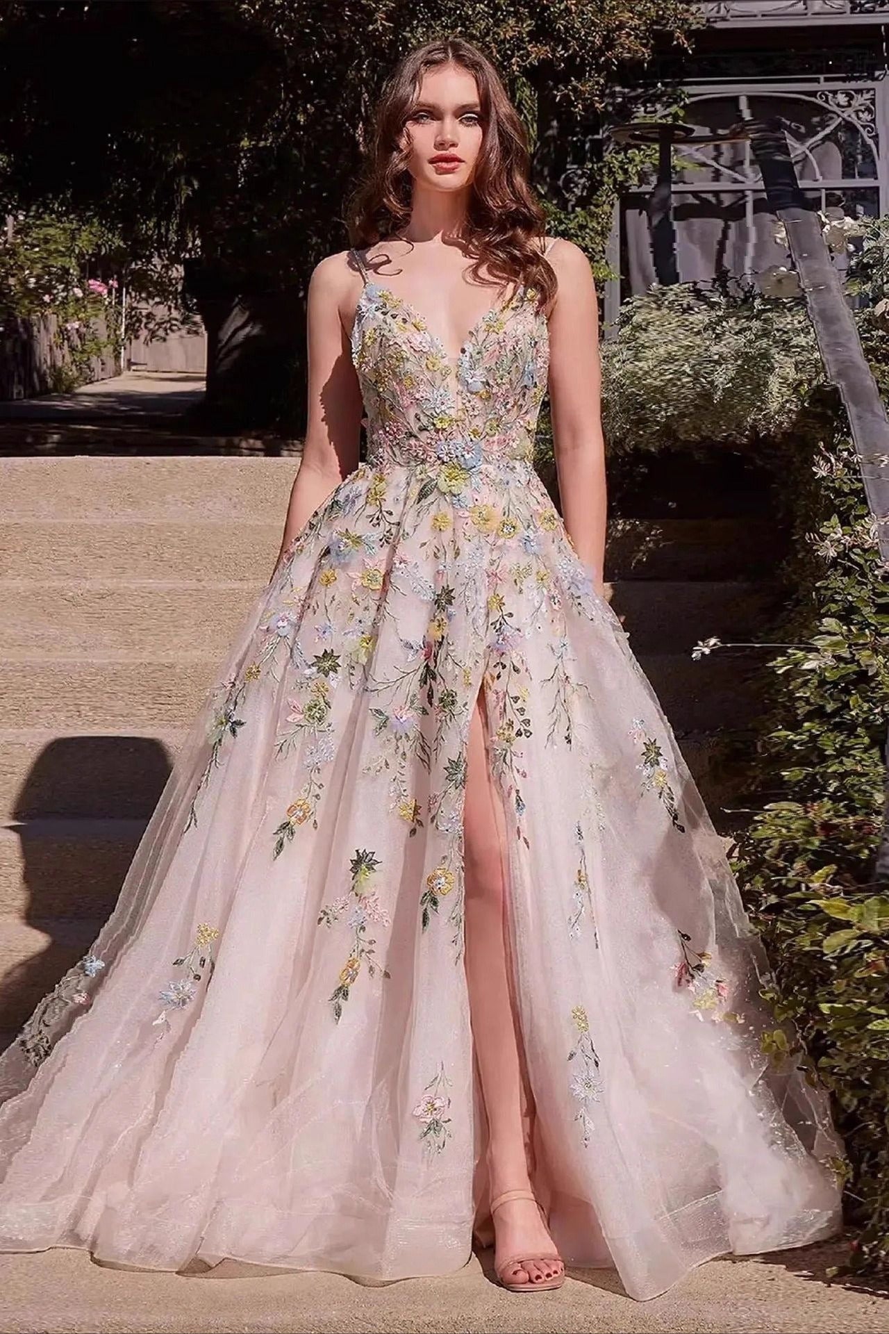 Embellished Spaghetti Strap Ball Gown Prom Dress