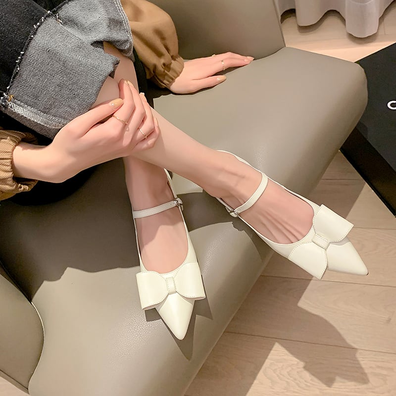 Sahpooly Pointy Toe Block Heels Mary Jane Shoes