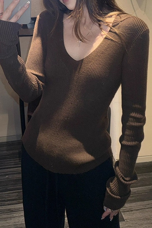 Elegant V-Neck Slim Fit Knit Top