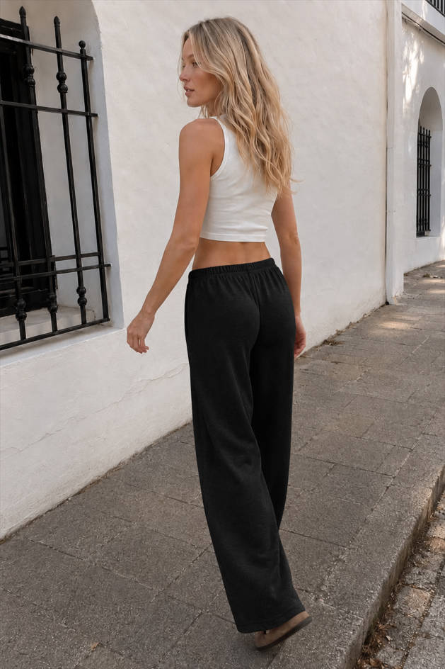 Drawstring Elastic Waist Wide Leg Jersey Knit Lounge Pants 5