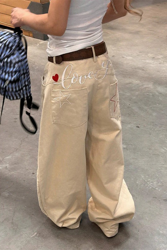 Vintage Washed Embroidered Denim Jeans
