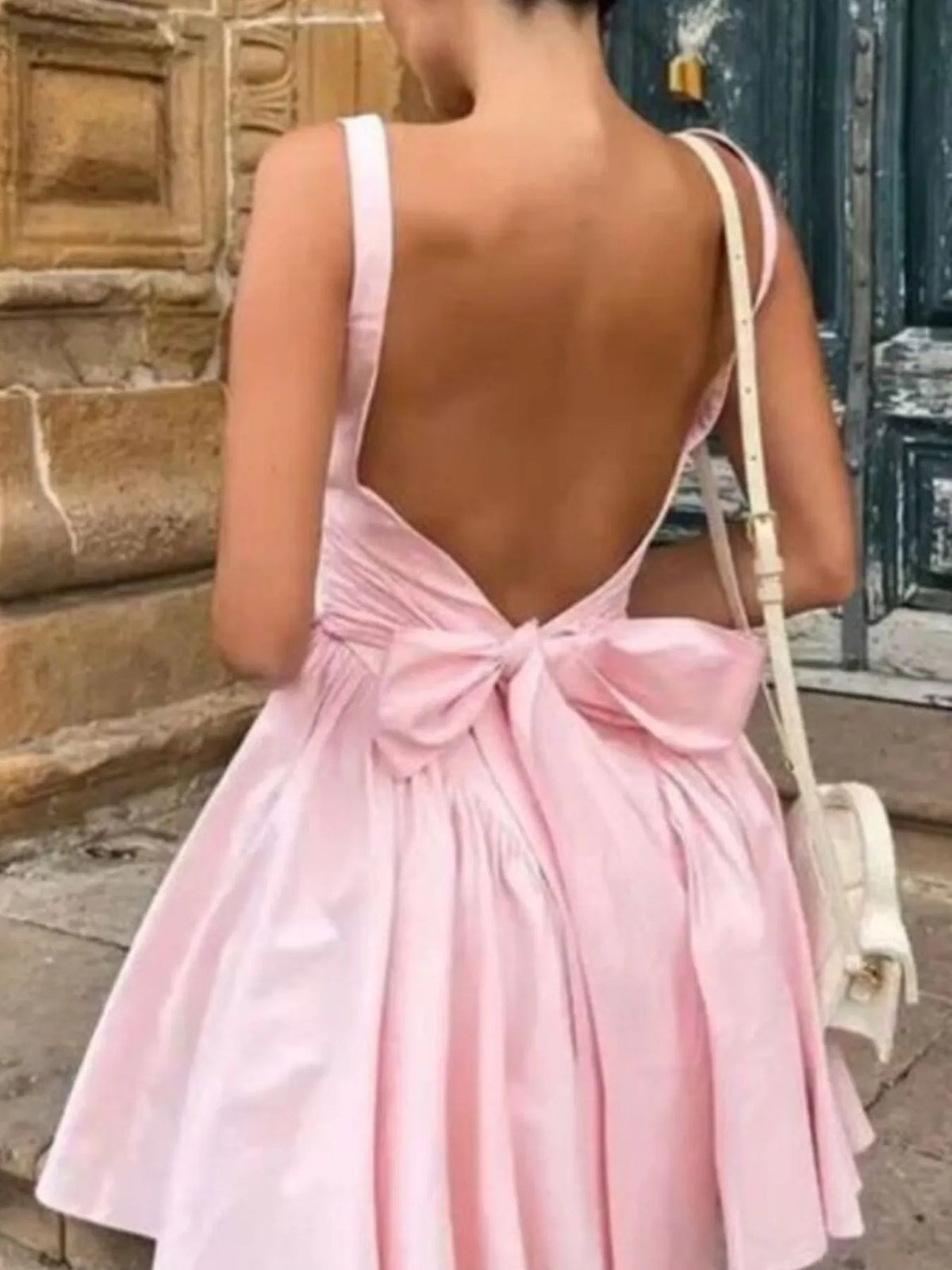 Square Neck Backless Bow Back Fit and Flare Mini Dress 7