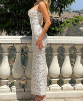 Mesh Patchwork Slit Maxi Floral Dress 2