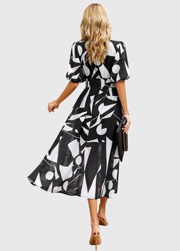Floral Chiffon Deep V-Neck Puff Sleeve Smocked Maxi Dress 5