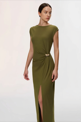 Slim Sleeveless Buckle High Slit Work Dress