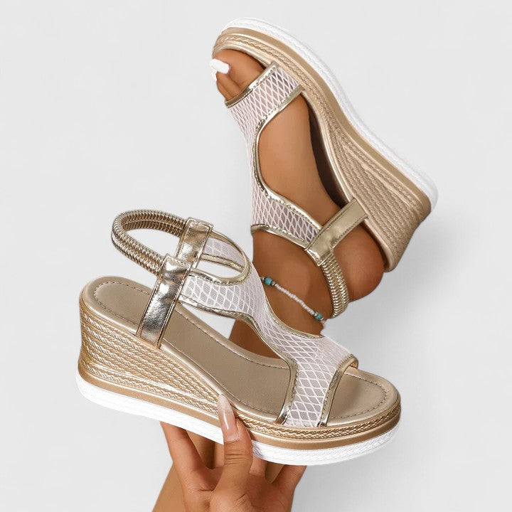 Open Toe Fishnet Mesh Platform Wedge Sandals