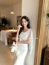 Satin Cowl Neck High Split Ruffle Slip Dress 5
