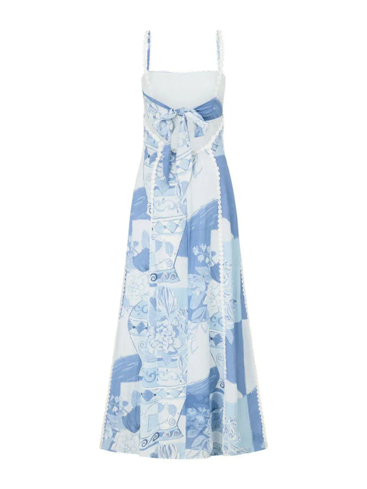 Tile Print Square Neck Cami Lace Trim Maxi Dress 2