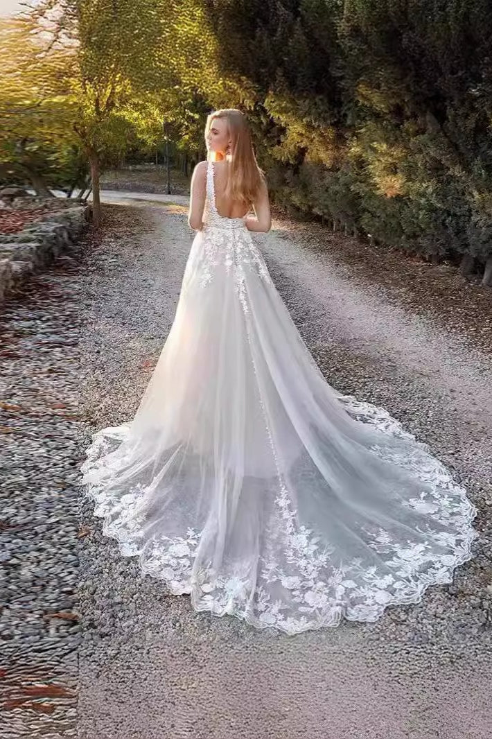 Ethereal A Line Train Wedding Dress