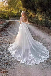 Ethereal A Line Train Wedding Dress