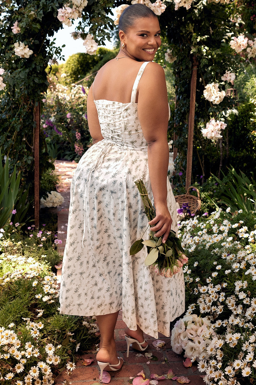 Ditsy Floral Sweetheart Tie Front Bustier High Split Maxi Dress 2