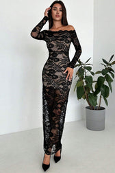 Black Lace Off Shoulder Maxi Dress 4