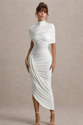 Solid Ruched Bodycon Cape Party Dress