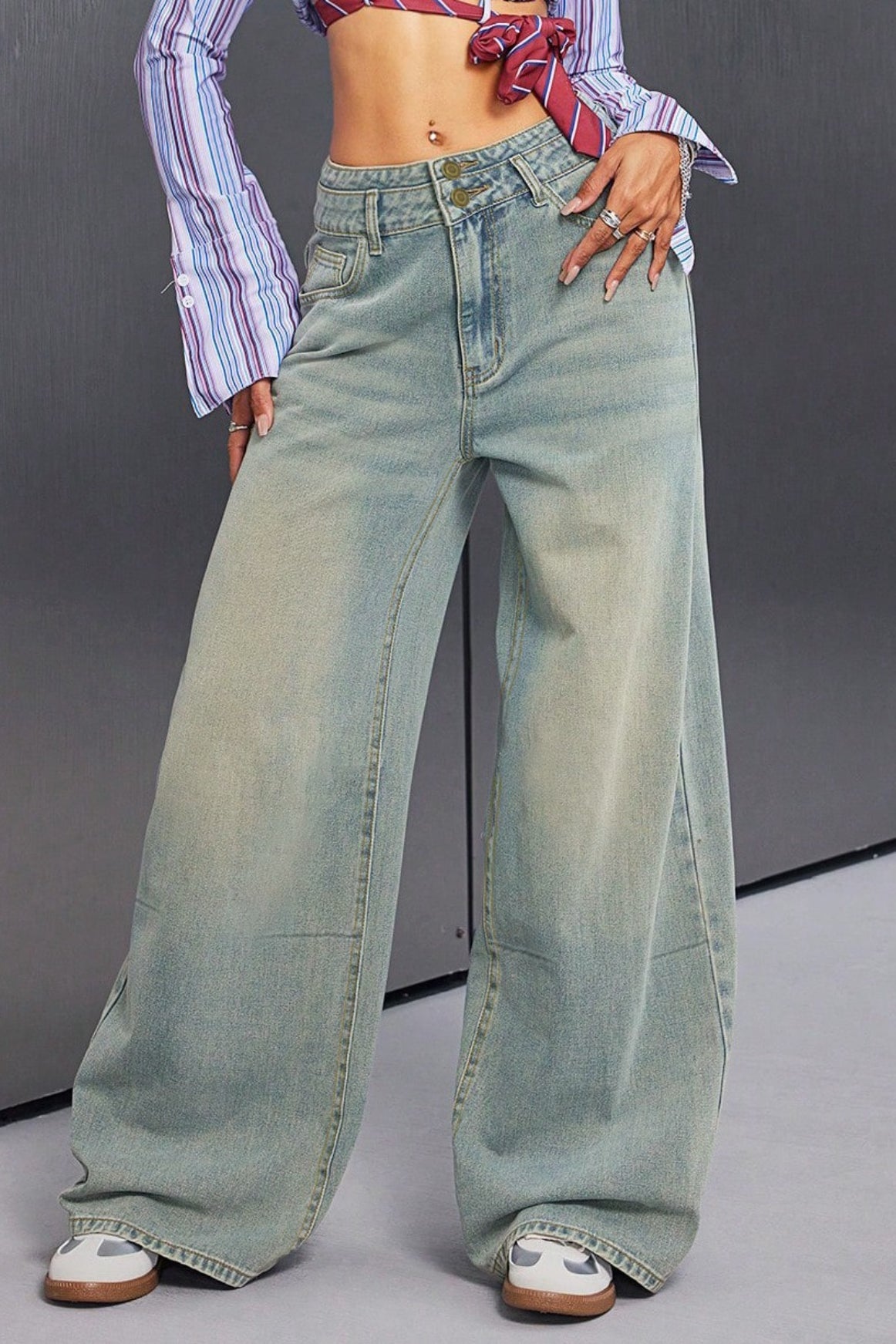 Button Front Vintage Wide Jean
