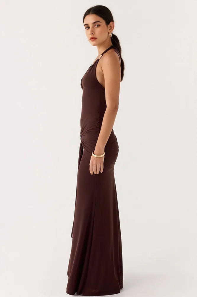 Deep V Halter Backless Sash Bodycon Party Dress