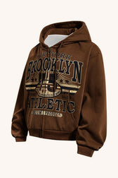 Vintage Graffiti Letter Print Zip Hoodie