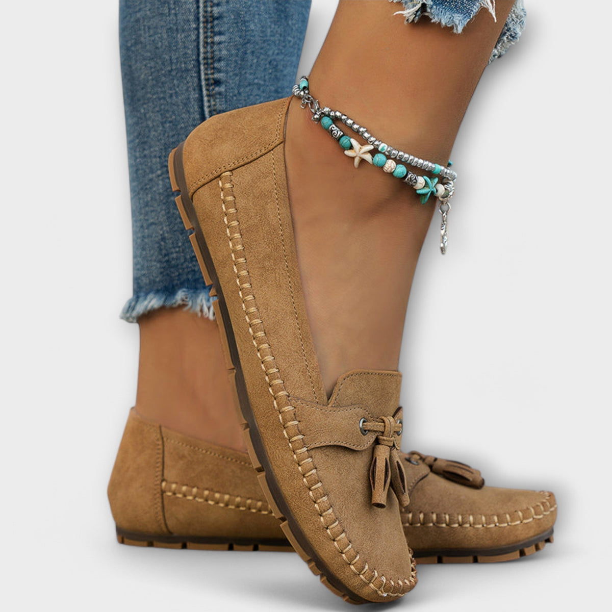 Suede Look Tassel Round Toe Slip On Loafers