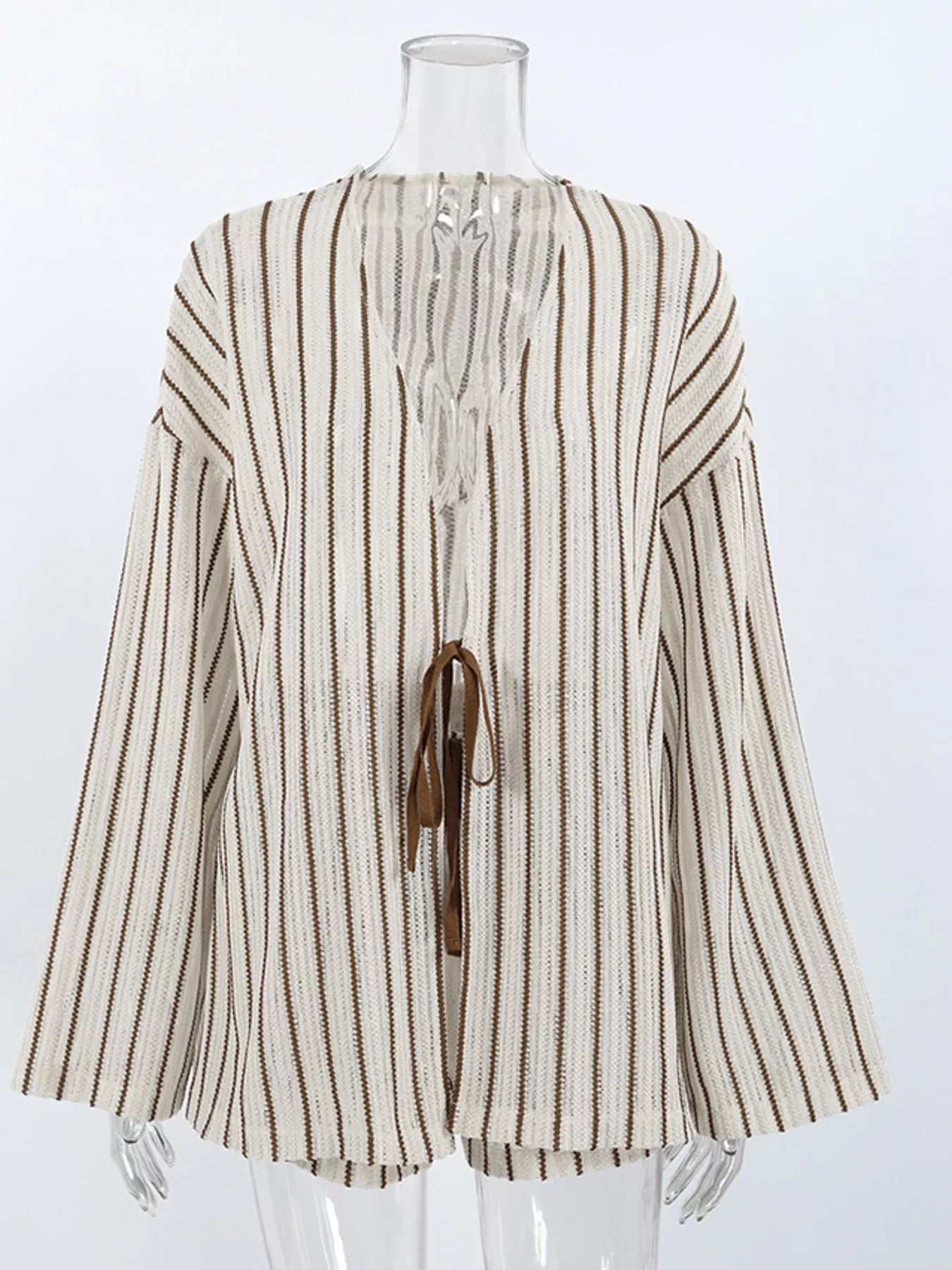 Striped Tie Front Top and Shorts Lounge Set