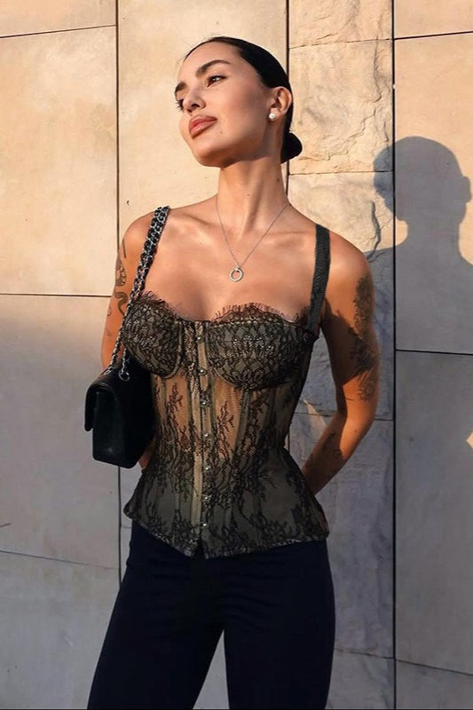 Lace Up Corset Waist Strapless Cami Top