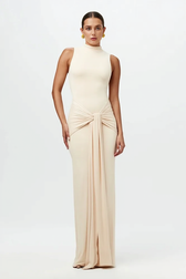 Solid Crew Neck Sleeveless Tie Bodycon Party Dress