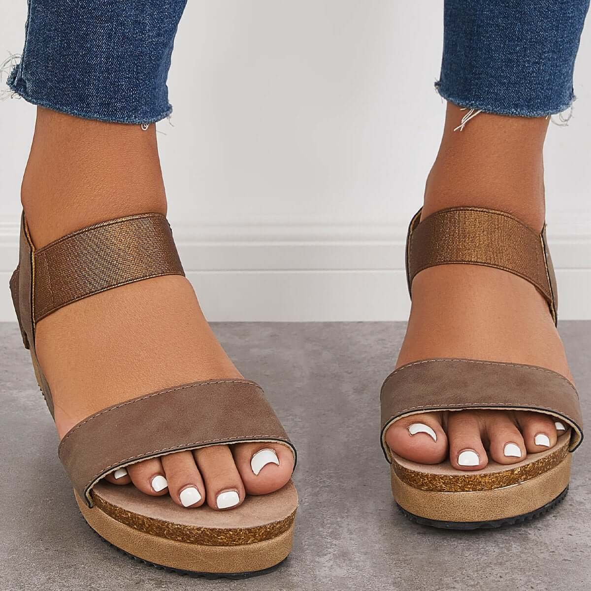 Open Toe Cork Footbed Platform Wedges Ankle Strap Sandals