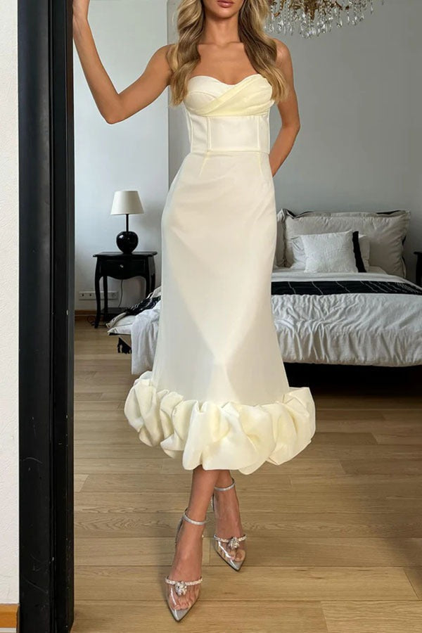 Spaghetti Strap Sweetheart Ruffle Hem Mermaid Midi Dress