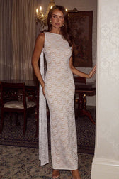 Sleeveless Tie Backless Elegant Floor Length Lace Dress