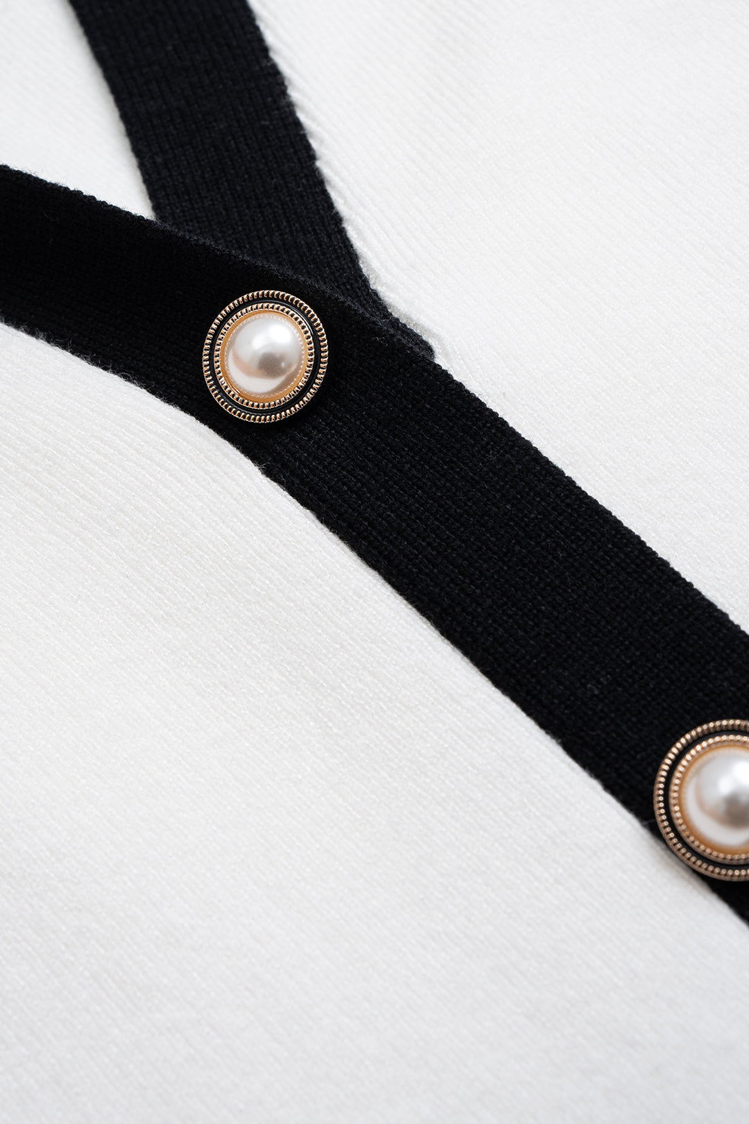 Knit V Neck Contrast Button Sleeveless Pocket Dress