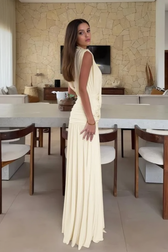 Solid Deep V Ruched Asym Party Dress