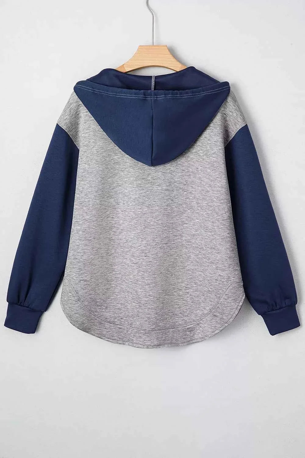 Color Block Patchwork V Neck Drawstring Hoodie