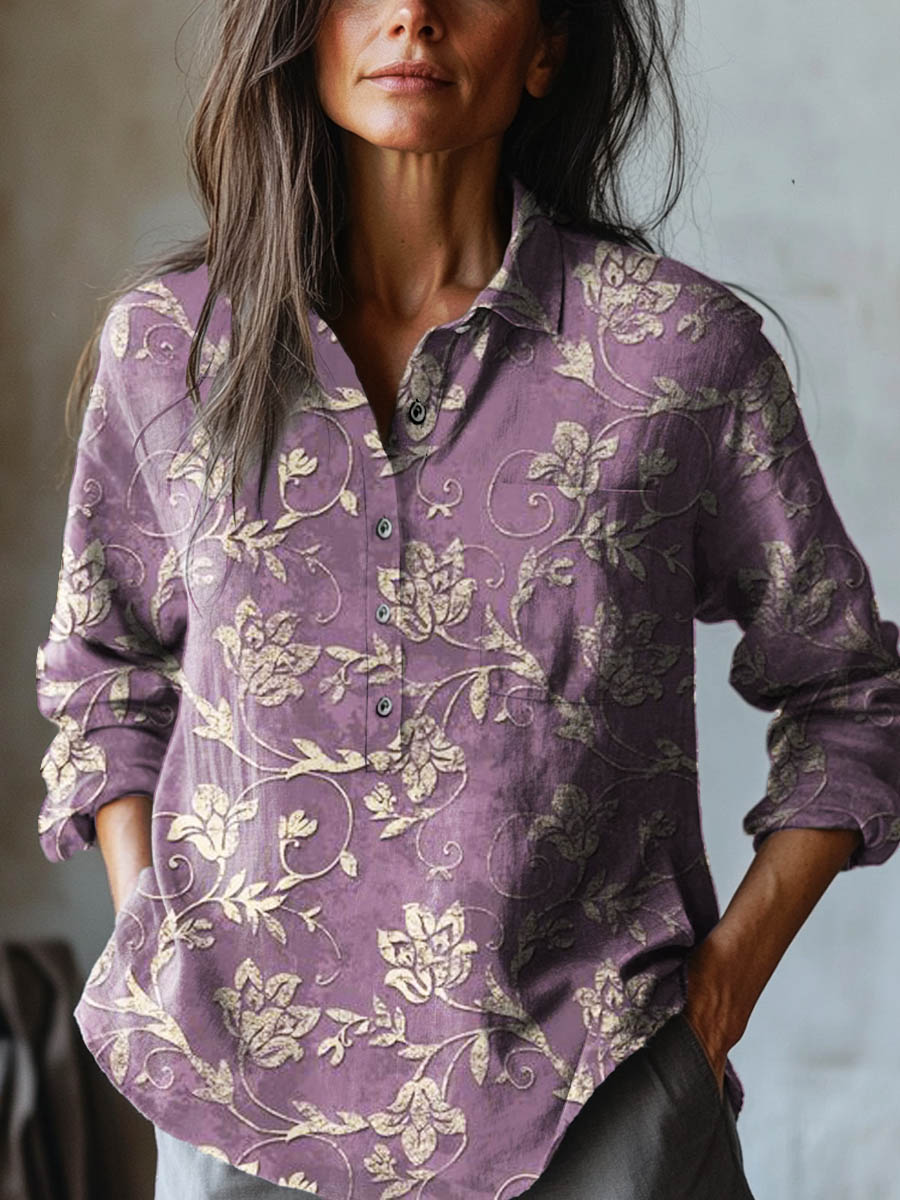 Floral Print Collared Long Sleeve Button Shirt