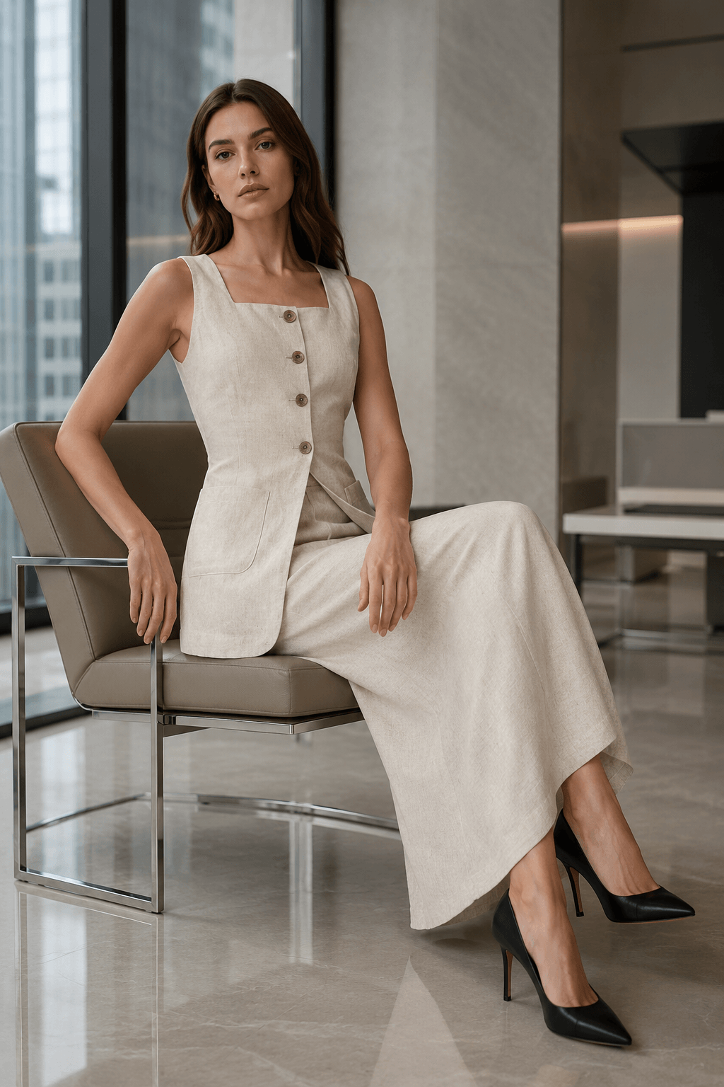 Sleeveless Vest Skirt Elegant Two Piece Work Set