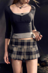 Plaid Low Waist A line Mini Skirt