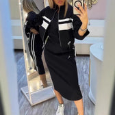 Striped Zip Up Jacket and Midi Skirt Two Piece Set 6