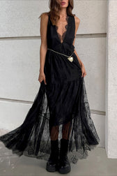 Lace V Neck Open Back Maxi Dress 2