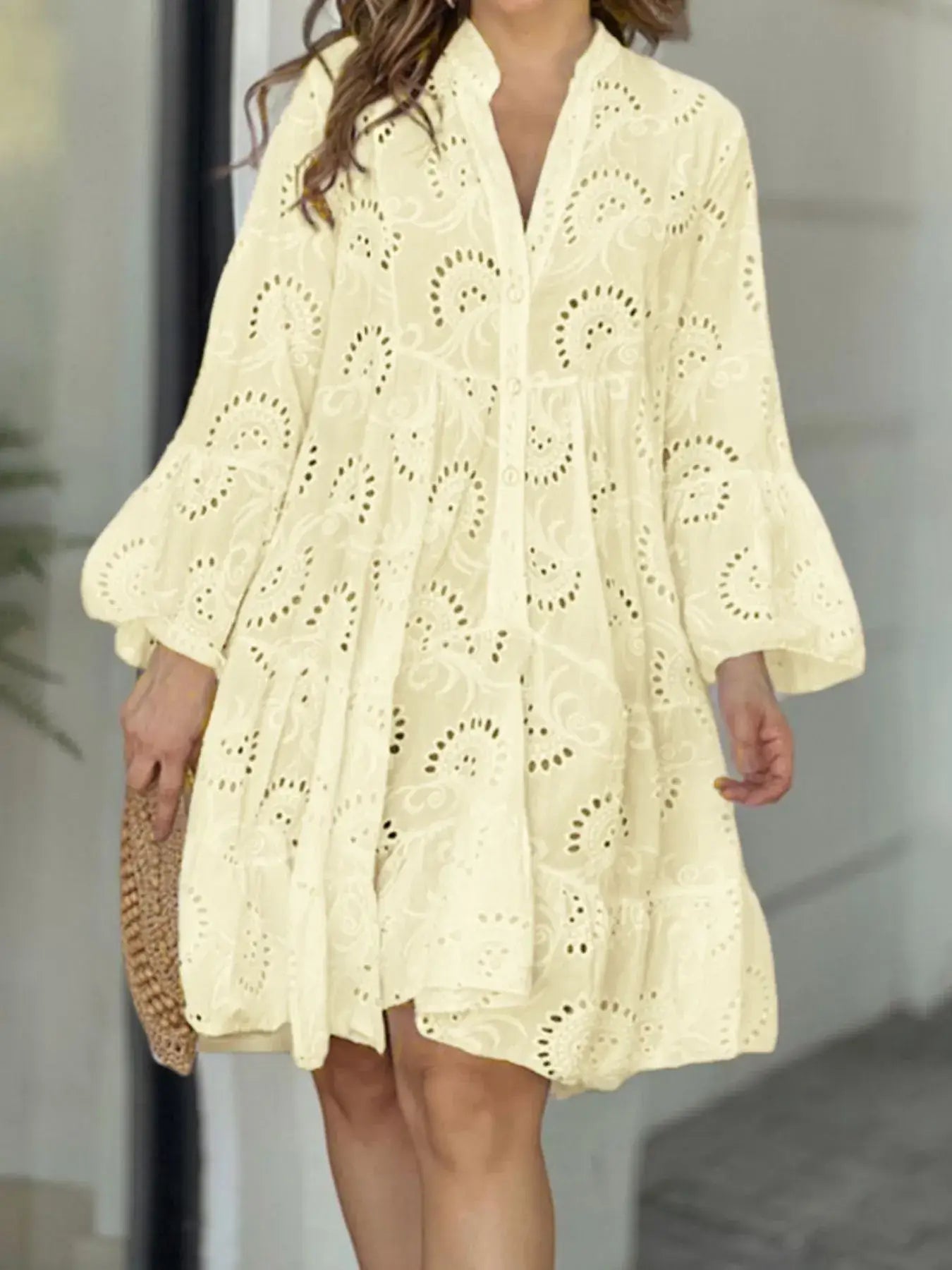 Full Size Eyelet Ruffled Hem Tiered Dress Plus Size