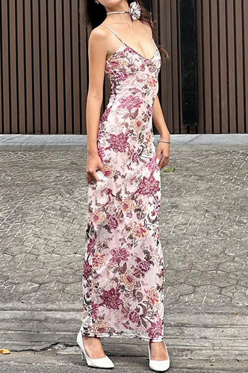 Backless Edition VNeck Maxi Floral Dress