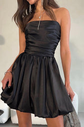 Retro Ruched Satin Strapless Wedding Dress - View 4