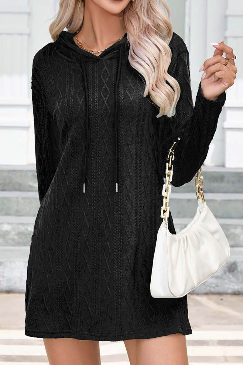 Knitted Long Sleeved Hoodie Dress