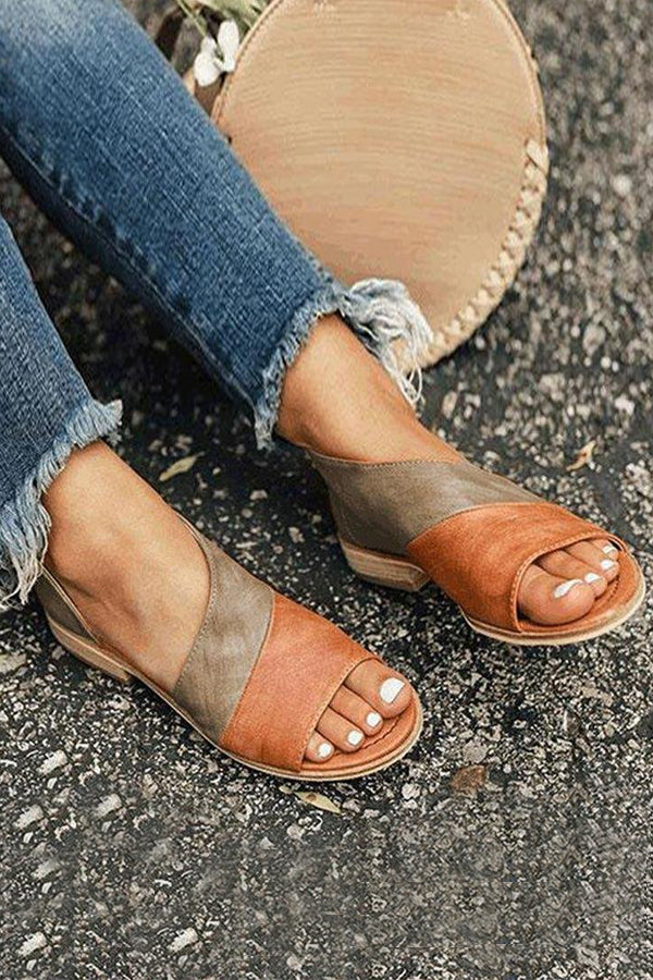 Peep Toe Stacked Flat Sandals