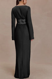 Deep V-Neck Lace Panel Bodycon Maxi Lace Dress