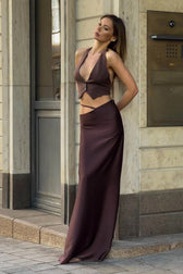 Solid Color Soft Bodycon Maxi Skirt