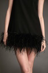 Black Sleeveless Mock Neck Feather-Trimmed Mini Dress - View 2