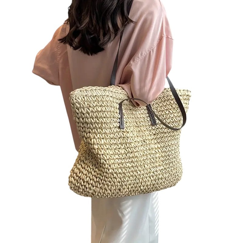 Woven Straw Shoulder Tote Bag