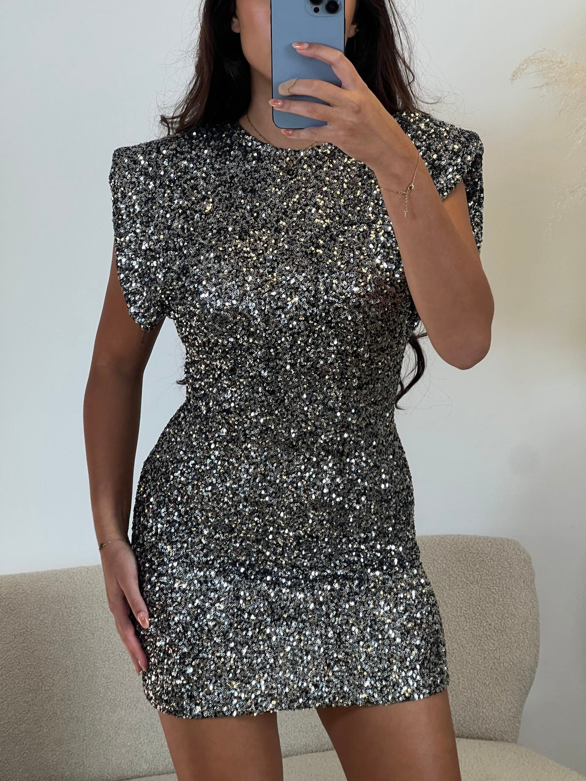 Sequin Crew Neck Cap Sleeve Bodycon Mini Dress 14